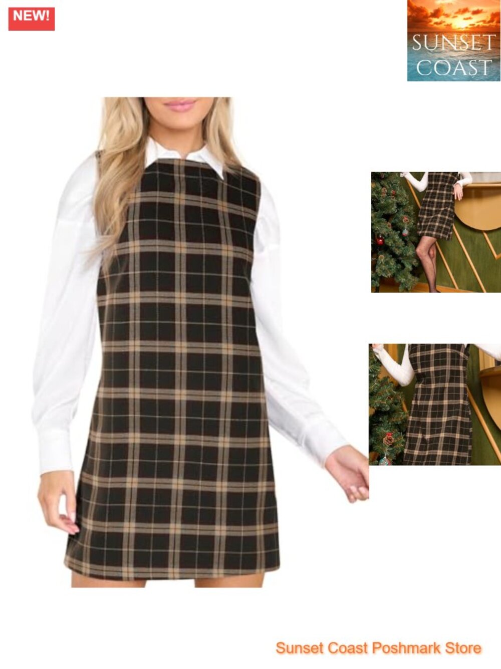 Women's Plaid Mini Dress Sleeveless A-Line Fall Christmas Party Dress